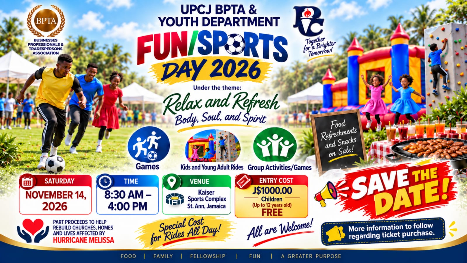 UPCJ BPTA & Youth Department Fun/Sports Day 2026 event flyer